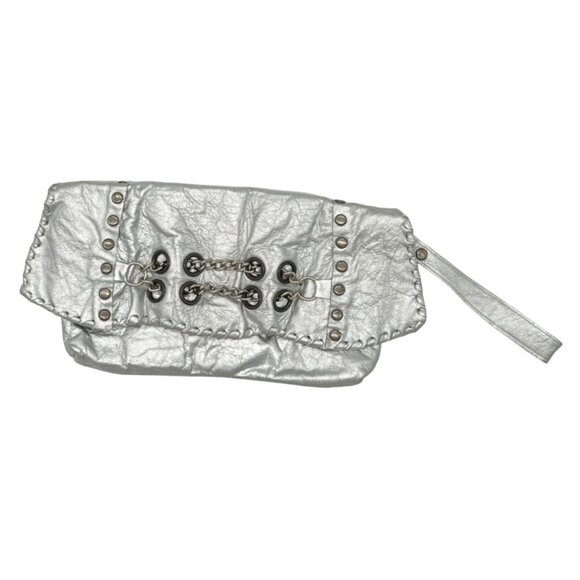 Clutch wristlet Silver Metallic handbag with Chain detail - Picture 1 of 7